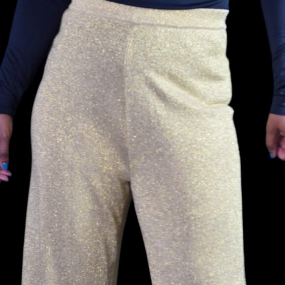 Vintage Cache Pants Gold Metallic Shimmer Straight Palazzo Wide Leg Size Small - Picture 4 of 12